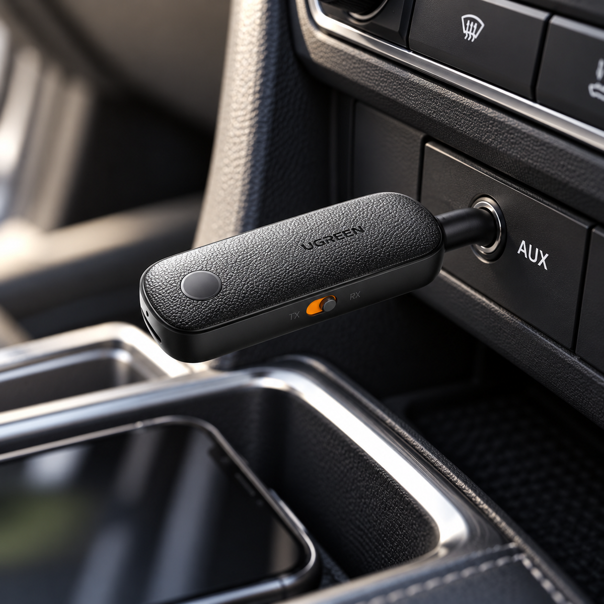 Bluetooth audio adapter connected to a car AUX socket