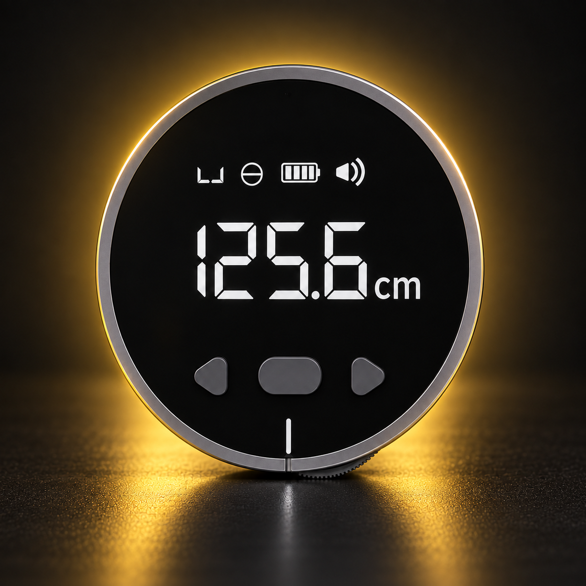 Front view of black digital measuring wheel