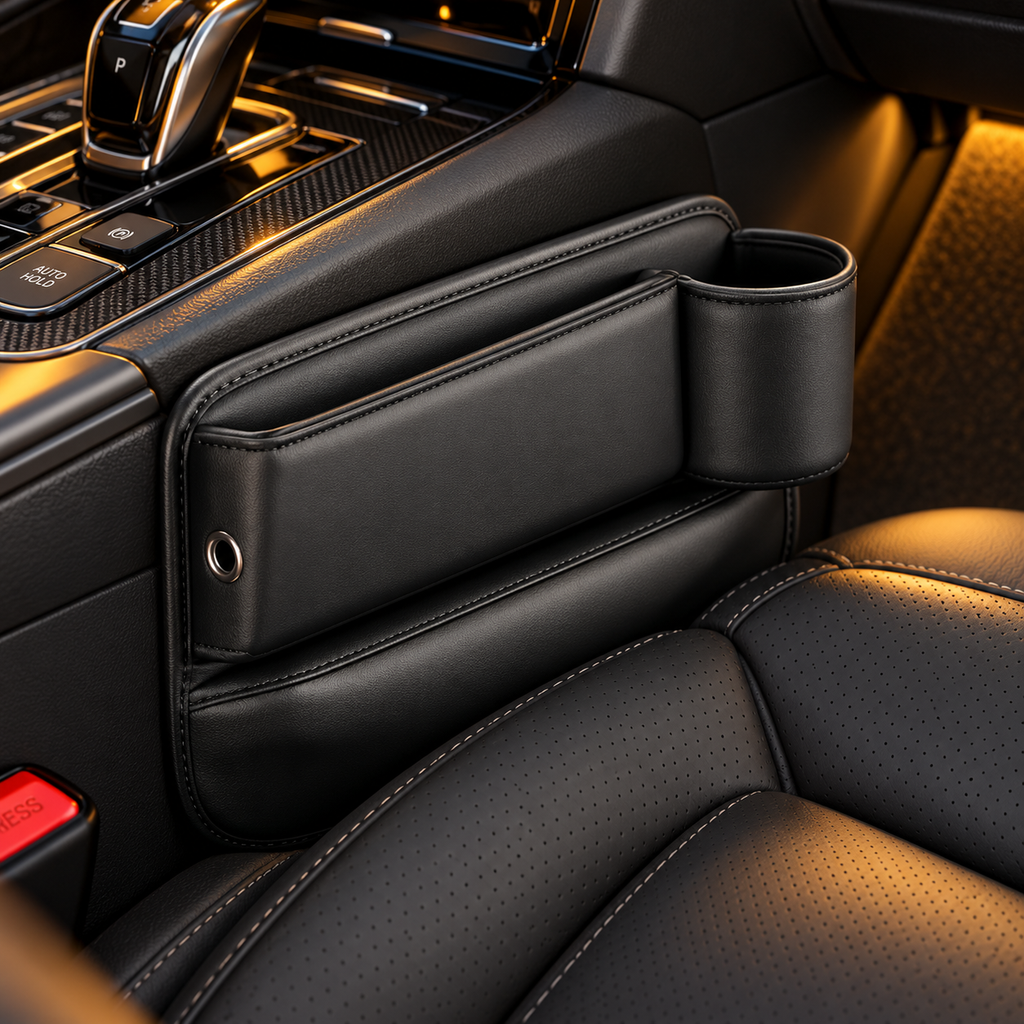 Passenger Seat Gap Organizer with Cup Holder – Black