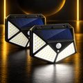 Two black 100 LED solar motion sensor wall lights