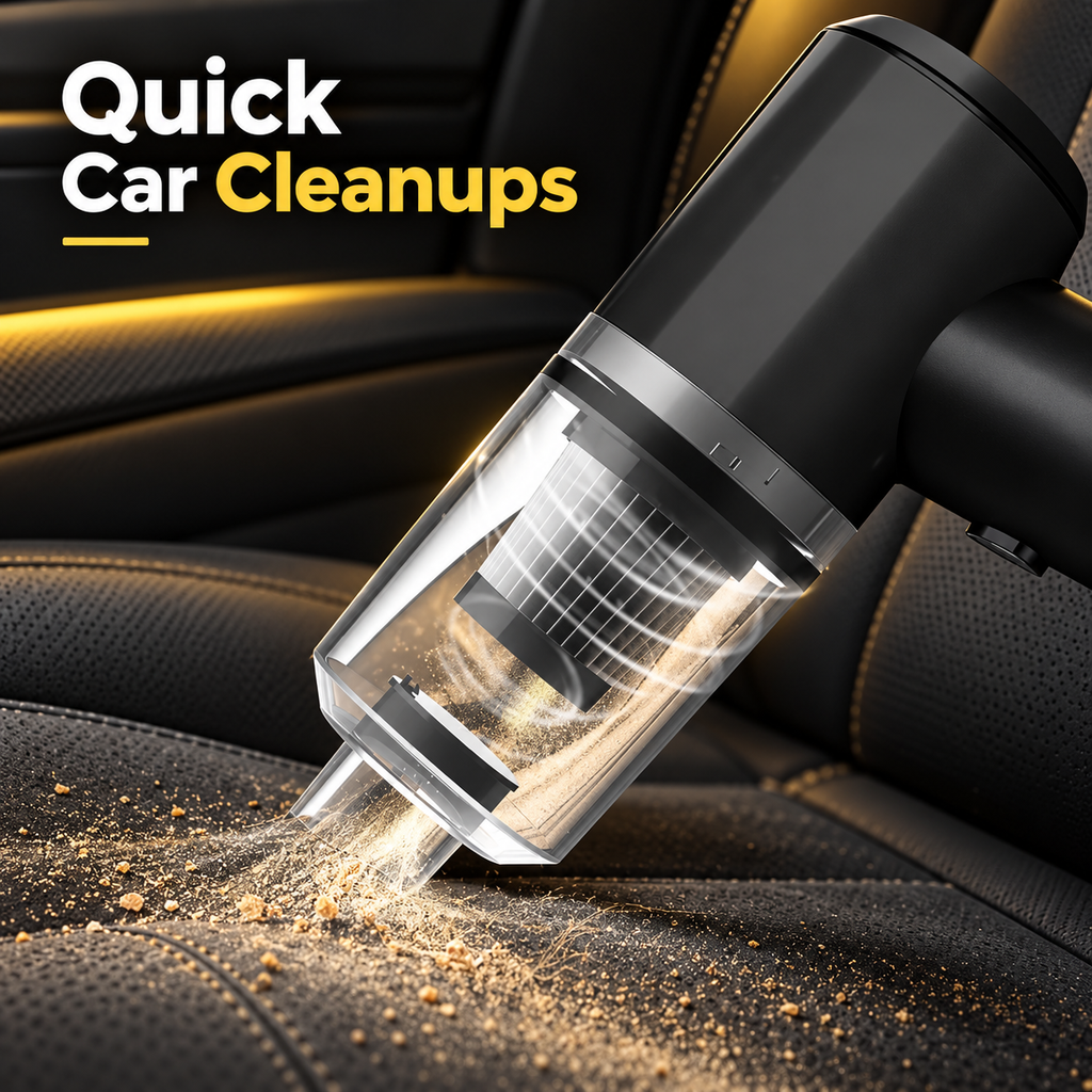Cordless vacuum cleaning a car seat