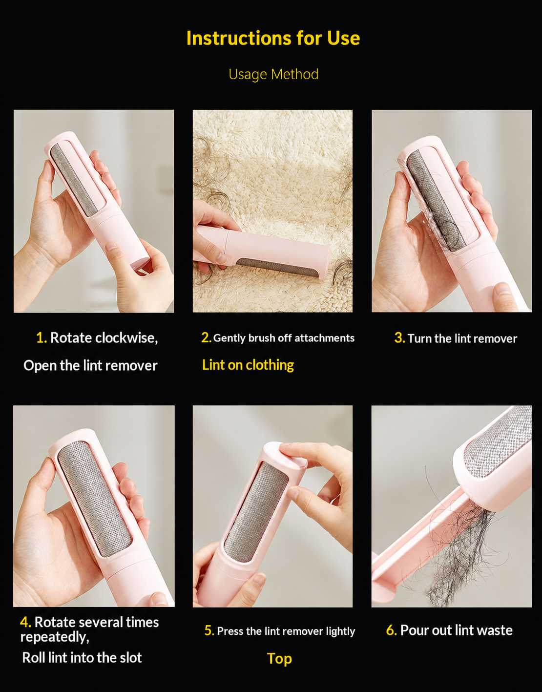 Instructions for using the reusable pet hair remover